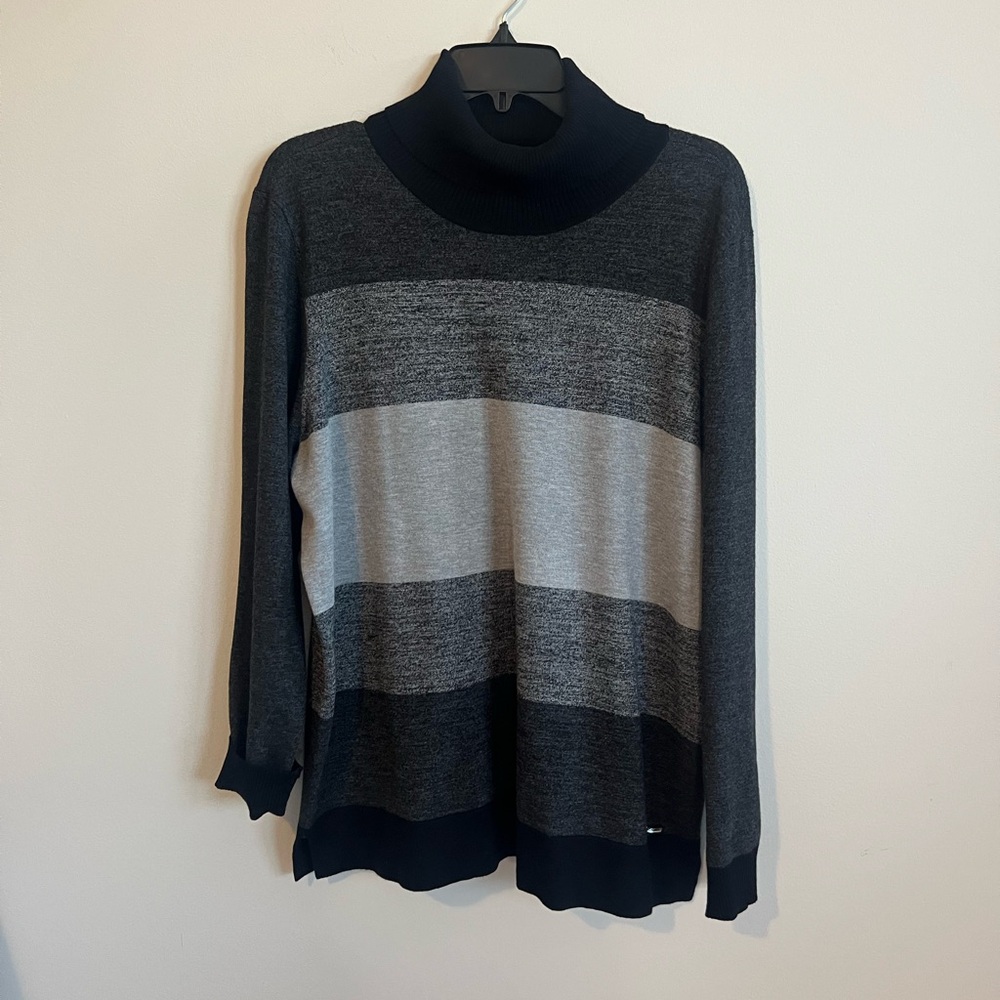 Calvin Klein Black and Gray Turtleneck Sweater with Color Block Design